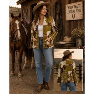 Cecile Wang Quilted Horse Print Open Front Kimono Jacket One Size Country Chic